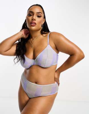 ASOS DESIGN Curve Astrid contrast mesh underwired bra in purple and blue - ASOS Price Checker