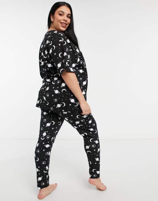 ASOS DESIGN Curve astrology oversized tee legging pajama set in black white