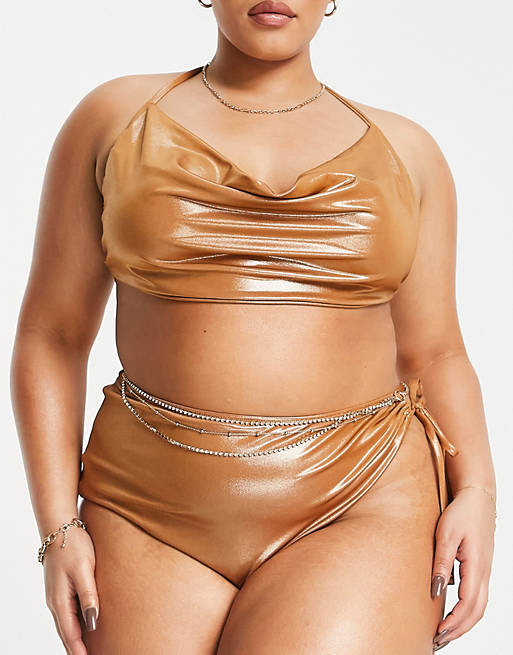Swimwear & Beachwear Curve asymmetric bikini bottom in bronze 