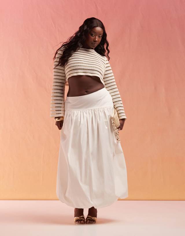 ASOS DESIGN Curve asymmetric bubble hem maxi skirt in sand | ASOS