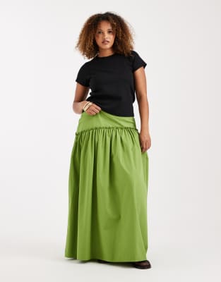 ASOS DESIGN Curve asymmetric dropped waist maxi skirt in green green 9590₽
