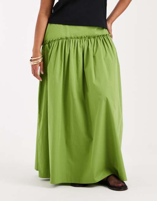ASOS DESIGN Curve asymmetric dropped waist maxi skirt in green, 5 of 5
