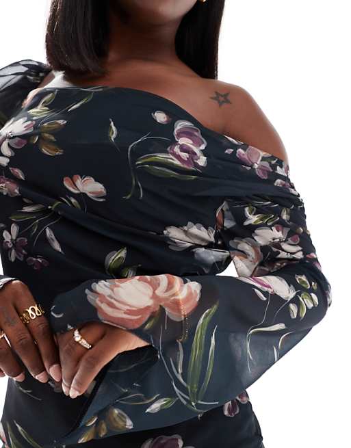 Asymmetry Print Long Sleeve Floral Dresses Asymmetry Print Long Sleeve Floral Dresses
