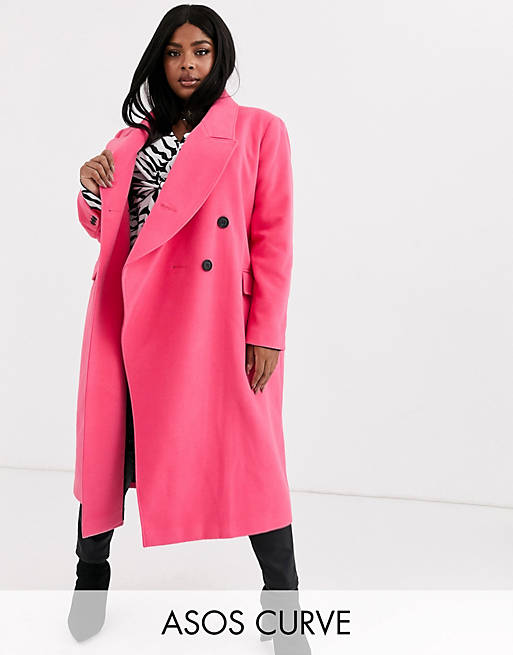 ASOS DESIGN Curve asymmetric front formal coat in pink