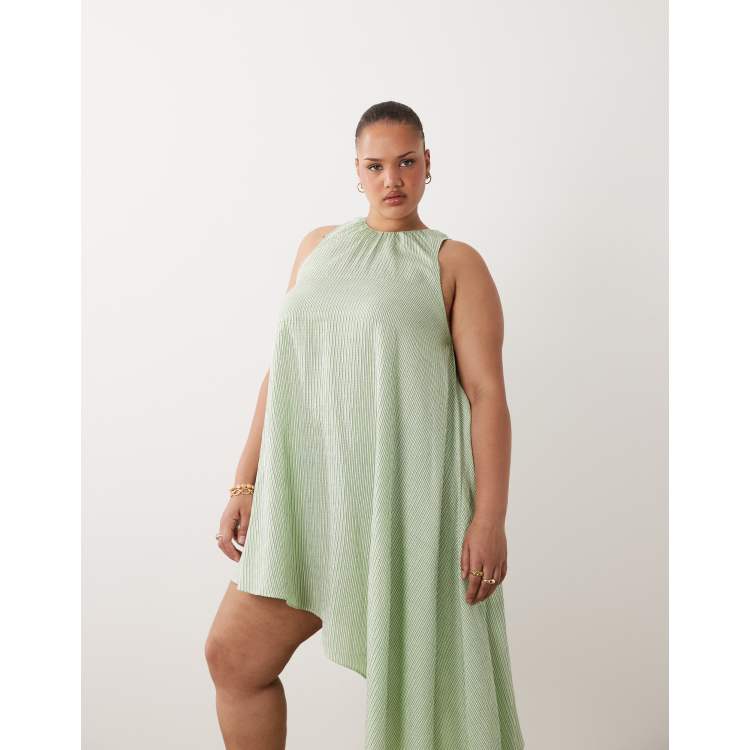 asos green stripe dress ASOS DESIGN lace insert satin stripe paneled maxi dress in green