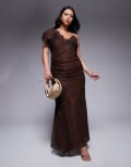 [ASOS Curve] ASOS DESIGN Curve asymmetric lace strappy maxi dress with full hem in chocolate-Brown 26 Chocolate