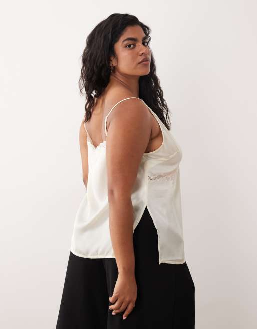 ASOS DESIGN Curve asymmetric neckline lace trim cami in champagne, 4 of 4