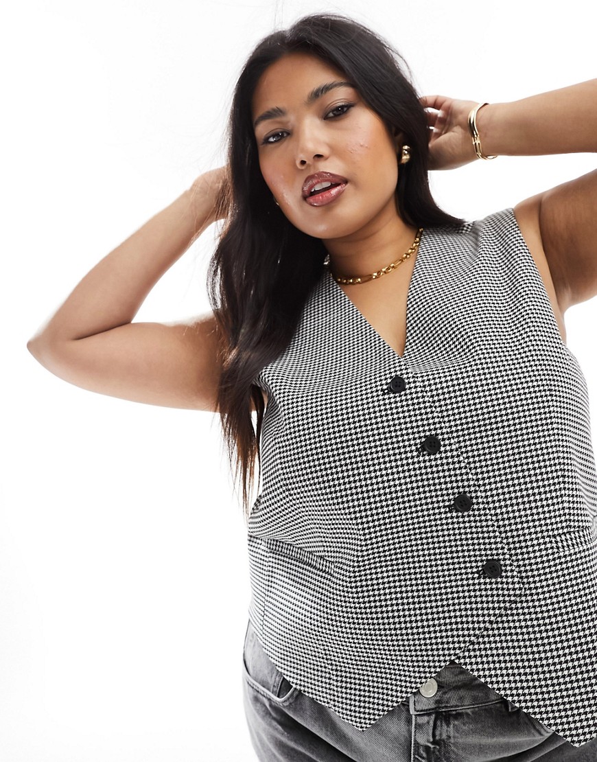 Curve asymmetric vest in houndstooth-Multi