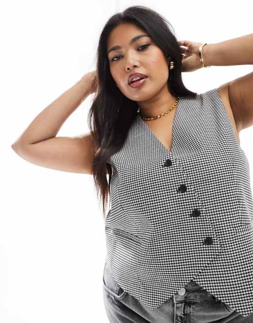 ASOS DESIGN Curve asymmetric vest in houndstooth