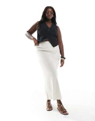 ASOS DESIGN Curve - Asymmetrisch geschnittener Maxirock aus Leinenmix in Steingrau-Neutral
