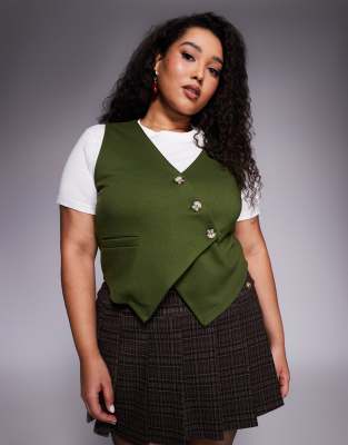 ASOS DESIGN Curve - Asymmetrische Weste in Olivgrün