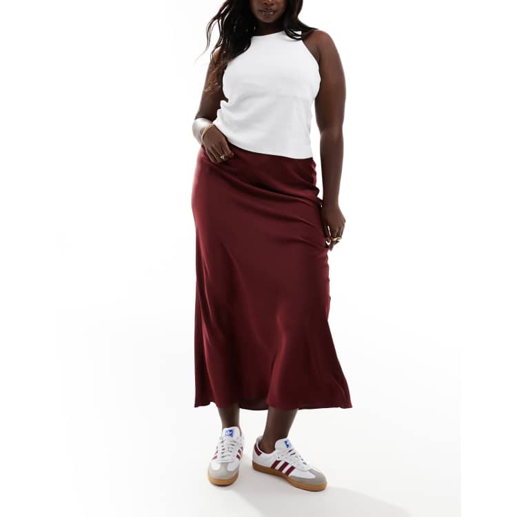 ASOS DESIGN Curve – Asymmetrischer Midirock aus Satin in 