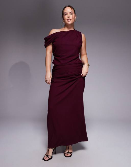ASOS DESIGN Curve – Asymmetrisches Oberteil in Burgunderrot mit Rippstruktur, Kombiteil, 4 von 4