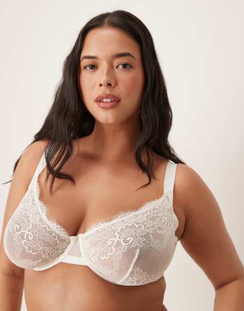 ASOS DESIGN Curve Aurora lace underwired bra in off white