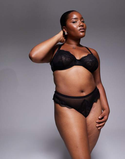 ASOS DESIGN Curve Aurora lace lingerie thong in black