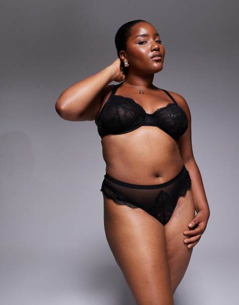 ASOS DESIGN Curve Aurora lace thong in black - view 1