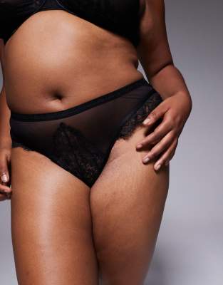 Asos Curve Asos Design Curve Aurora Lace Thong In Black