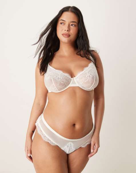 ASOS DESIGN Curve Aurora lace thong in off white