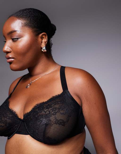 ASOS DESIGN Curve Aurora lace underwired bra in black, 4 of 4