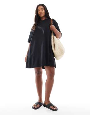 ASOS DESIGN Curve - Ausgestelltes, kurzes T-Shirt-Kleid-Schwarz