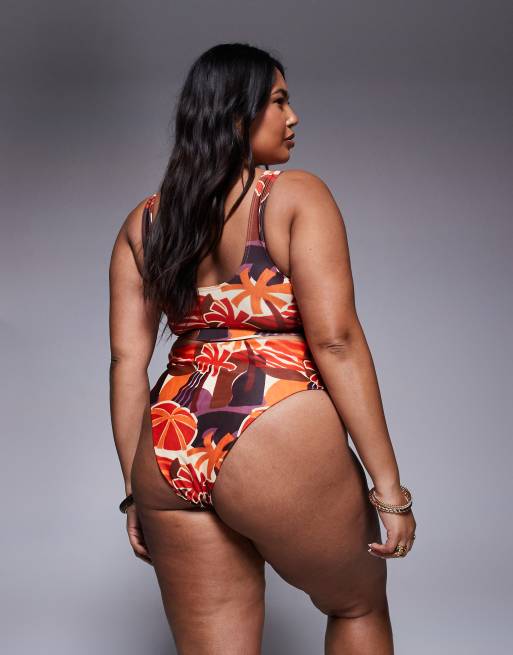 ASOS DESIGN Curve Ava Slip bikini sgambati a vita alta con - Main Image