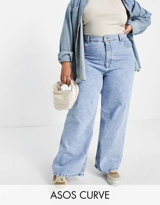 ASOS DESIGN Curve – Avslappnad dad jeans med ljus tvätt