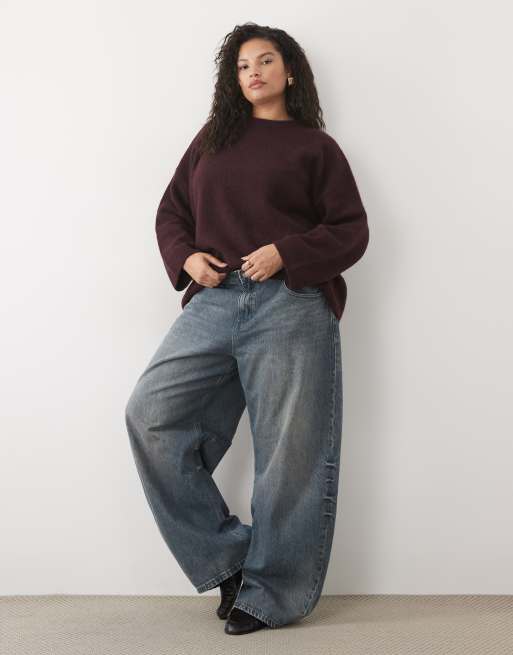 ASOS DESIGN Curve avslappnad fluffig tröja med ylle i burgundy, 4 av 4
