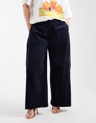 Asos Design Curve Baby Cord Extreme Horseshoe Pants With Seam Detail In Yellow