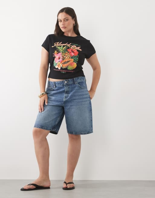 ASOS DESIGN Curve baby tee med Oahu-frugtprint i sort, 2 af 4