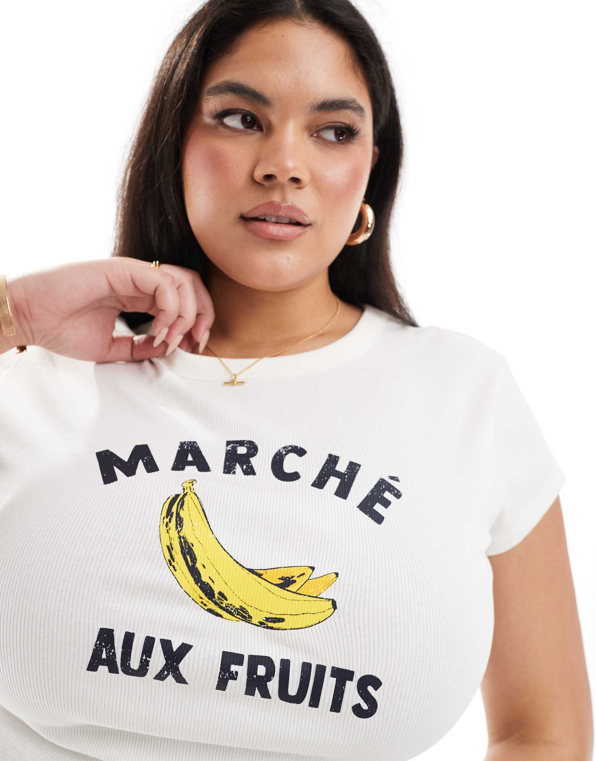 asos design curve baby tee with banana graphic in cream