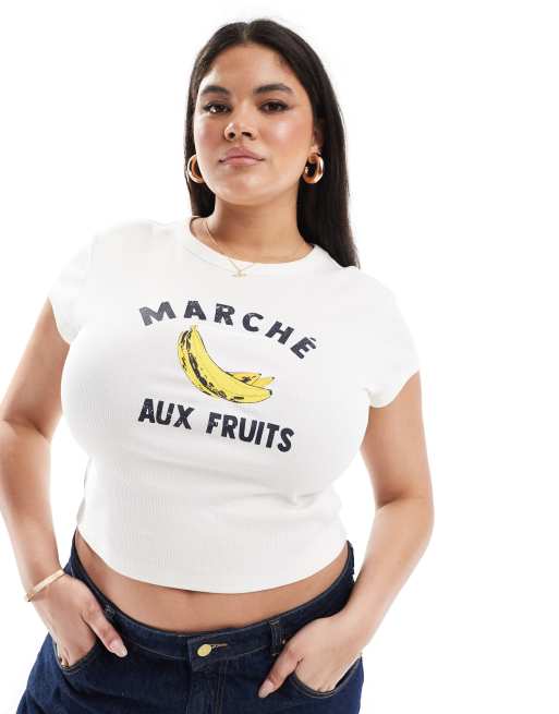 ASOS DESIGN Curve baby tee with banana graphic in cream, 3 of 4