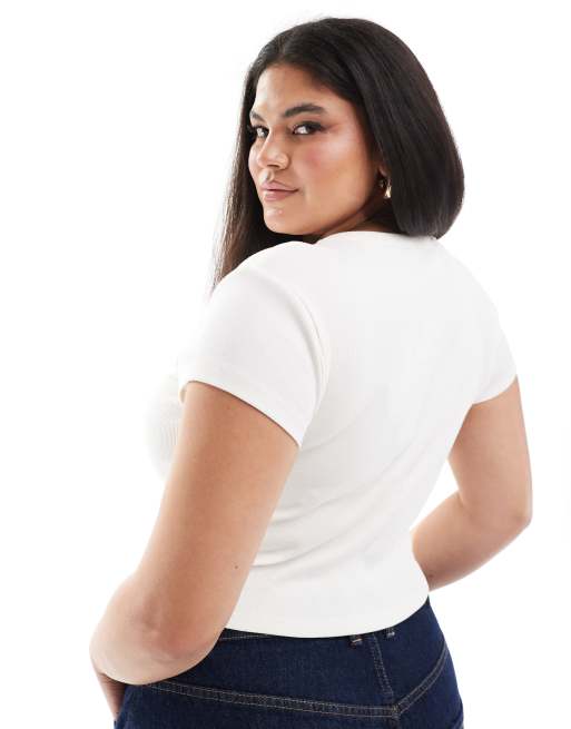 ASOS DESIGN Curve baby tee with banana graphic in cream, 4 of 4