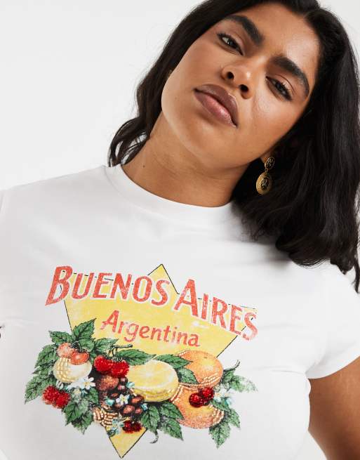 ASOS DESIGN Curve baby tee with beaded Buenos Aires fruit graphic in white, 3 of 4