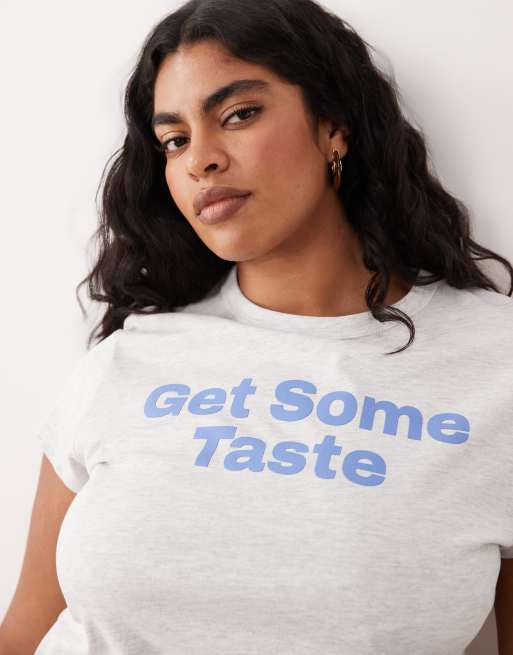 ASOS DESIGN Curve baby tee with contrast get some taste slogan in ice marl, 3 of 4