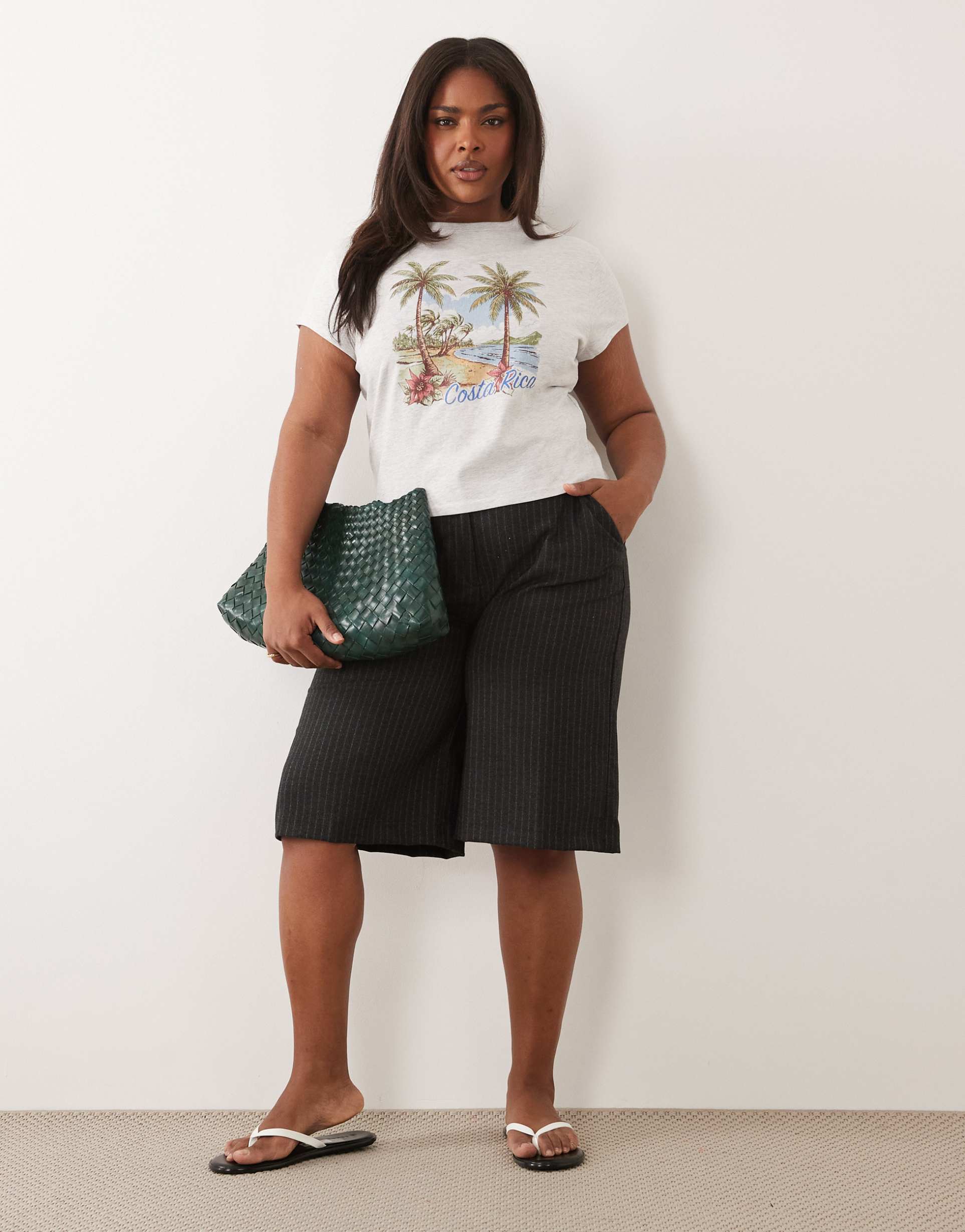 asos design curve baby tee with costa rica vacation graphic in ice heather