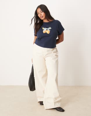 Asos Curve Asos Design Curve Baby Tee With Gingham Lemon Graphic