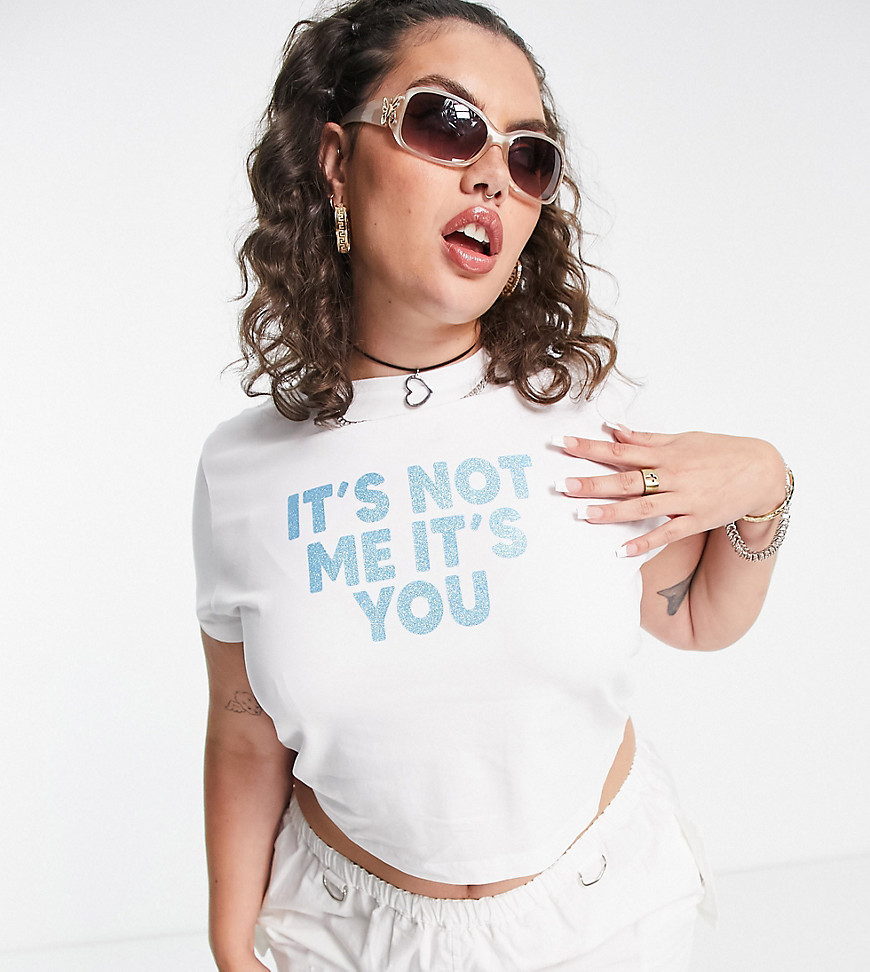 ASOS DESIGN Curve baby tee with glitter graphic print it's not me it's you in white