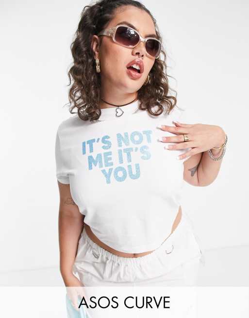 ASOS DESIGN Curve baby tee with glitter graphic print its not you its me in white