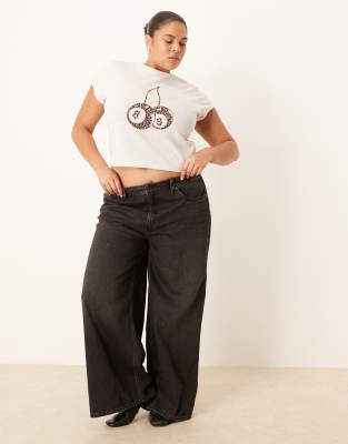 Asos Curve Asos Design Curve Baby Tee With Leopard Print Cherry Graphic In Gray