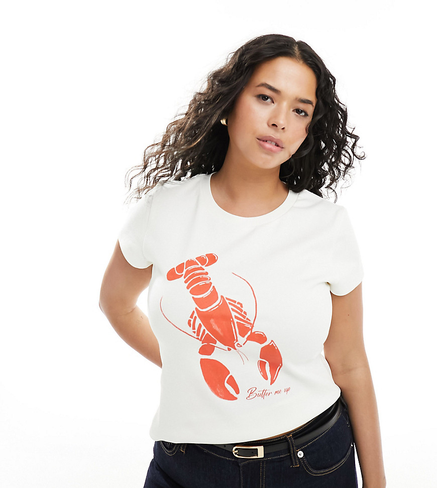 ASOS DESIGN Curve baby tee with lobster graphic in cream-White