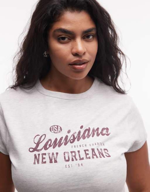 ASOS DESIGN Curve baby tee with Louisiana graphic in ice marl, 4 of 4