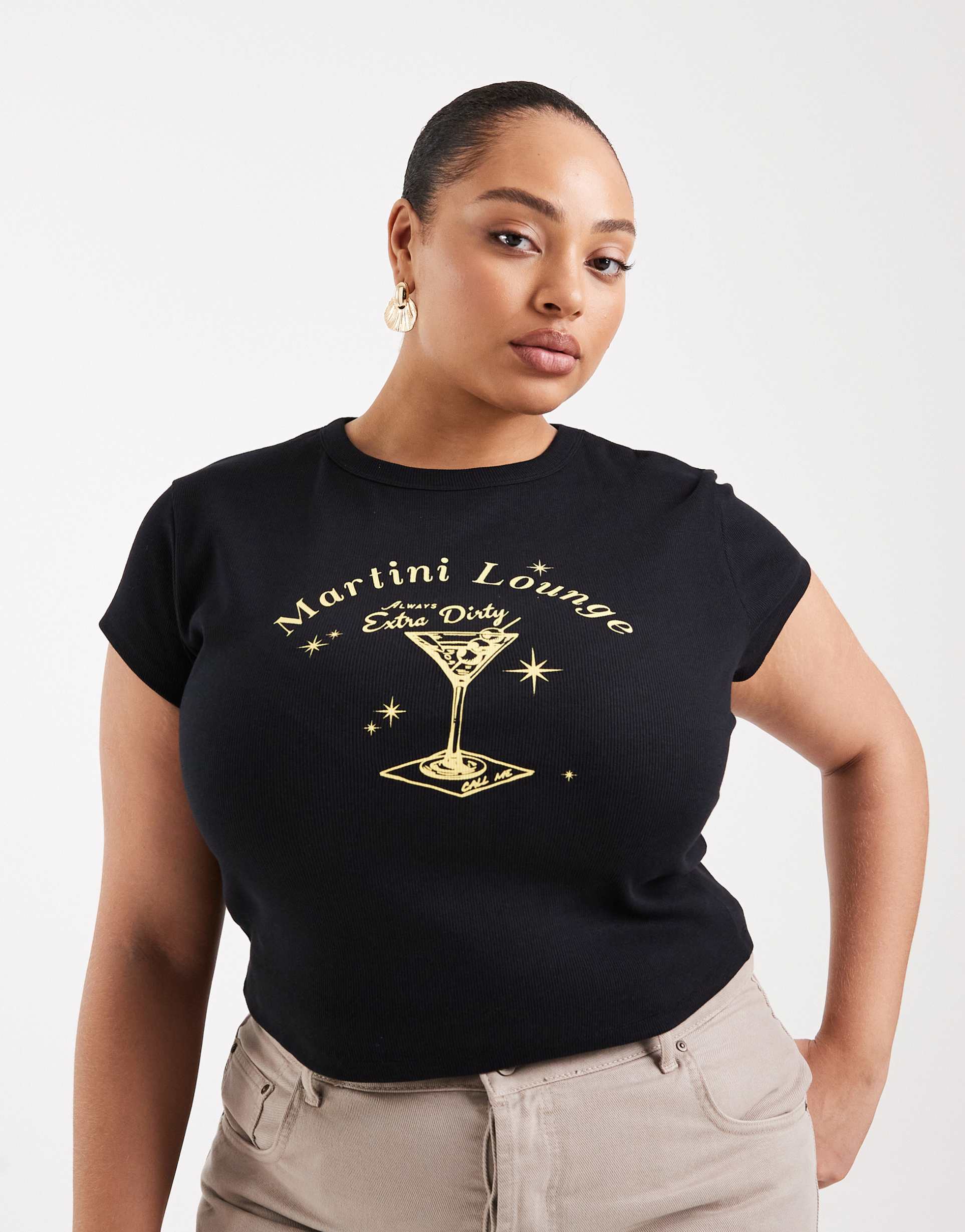 asos design curve baby tee with martini graphic in black