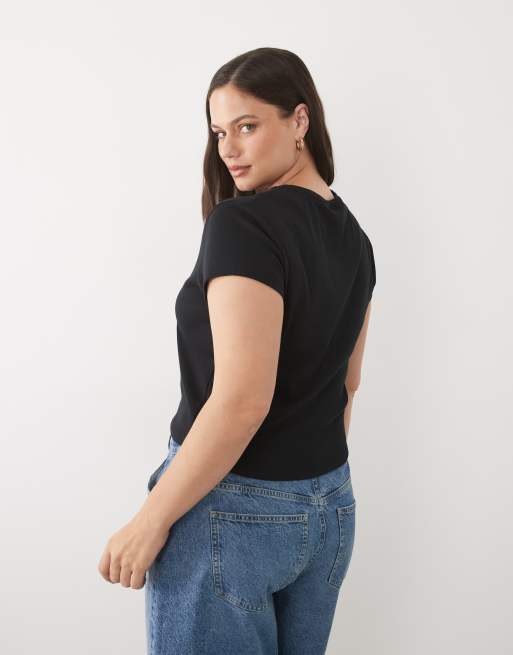 ASOS DESIGN Curve baby tee with Oahu exotic fruit graphic in black, 4 of 4