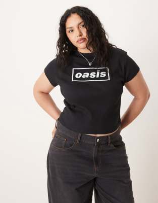 Asos Curve Asos Design Curve Baby Tee With Oasis Licence Graphic In Black