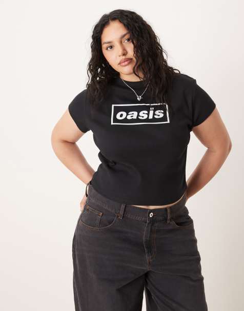 ASOS DESIGN Curve baby tee with Oasis licence graphic in black - view 1