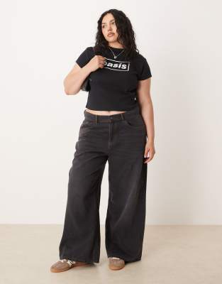 Asos Curve Asos Design Curve Baby Tee With Oasis Licence Graphic In Black