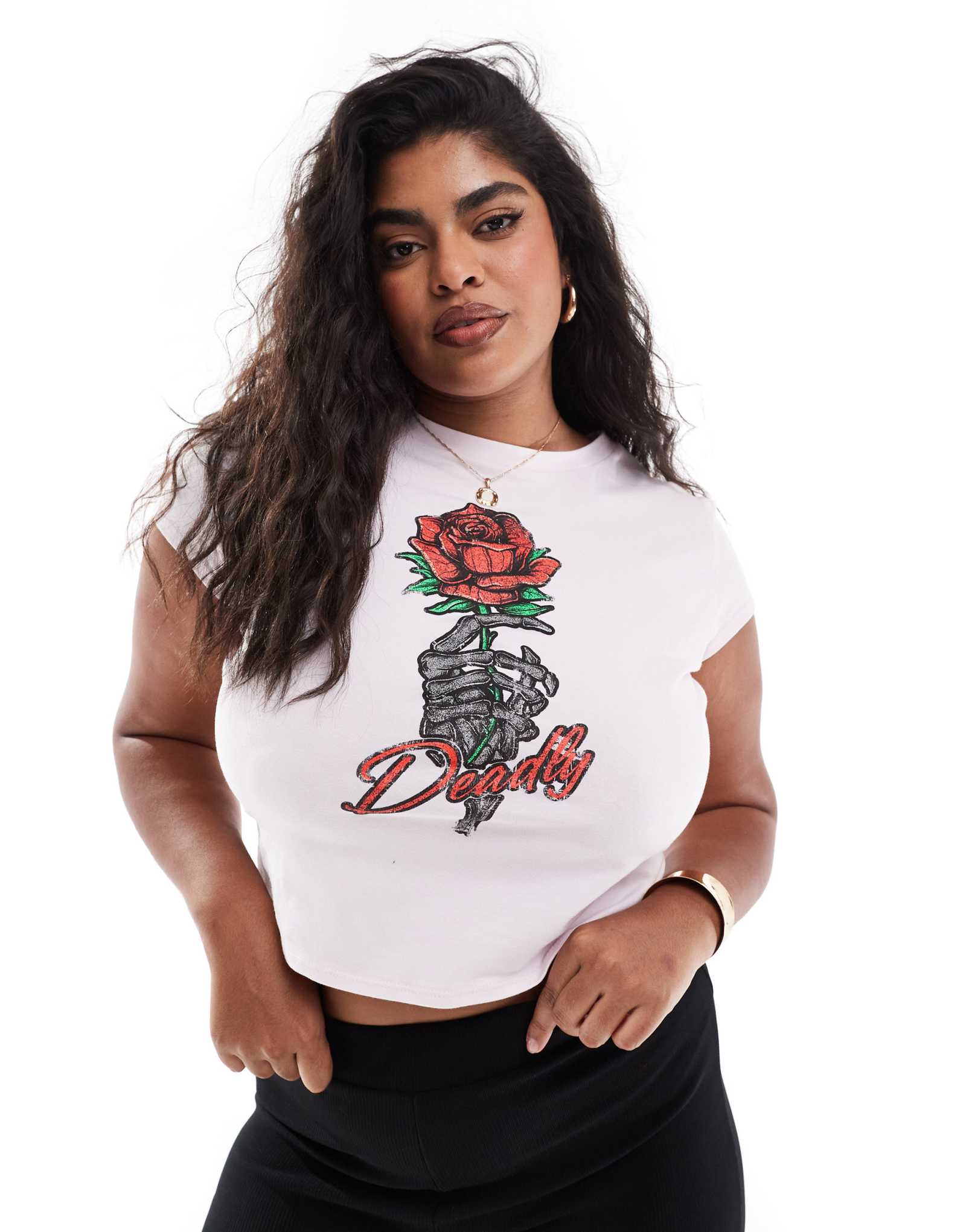 Детская футболка ASOS DESIGN Curve с принтом розы розового цвета