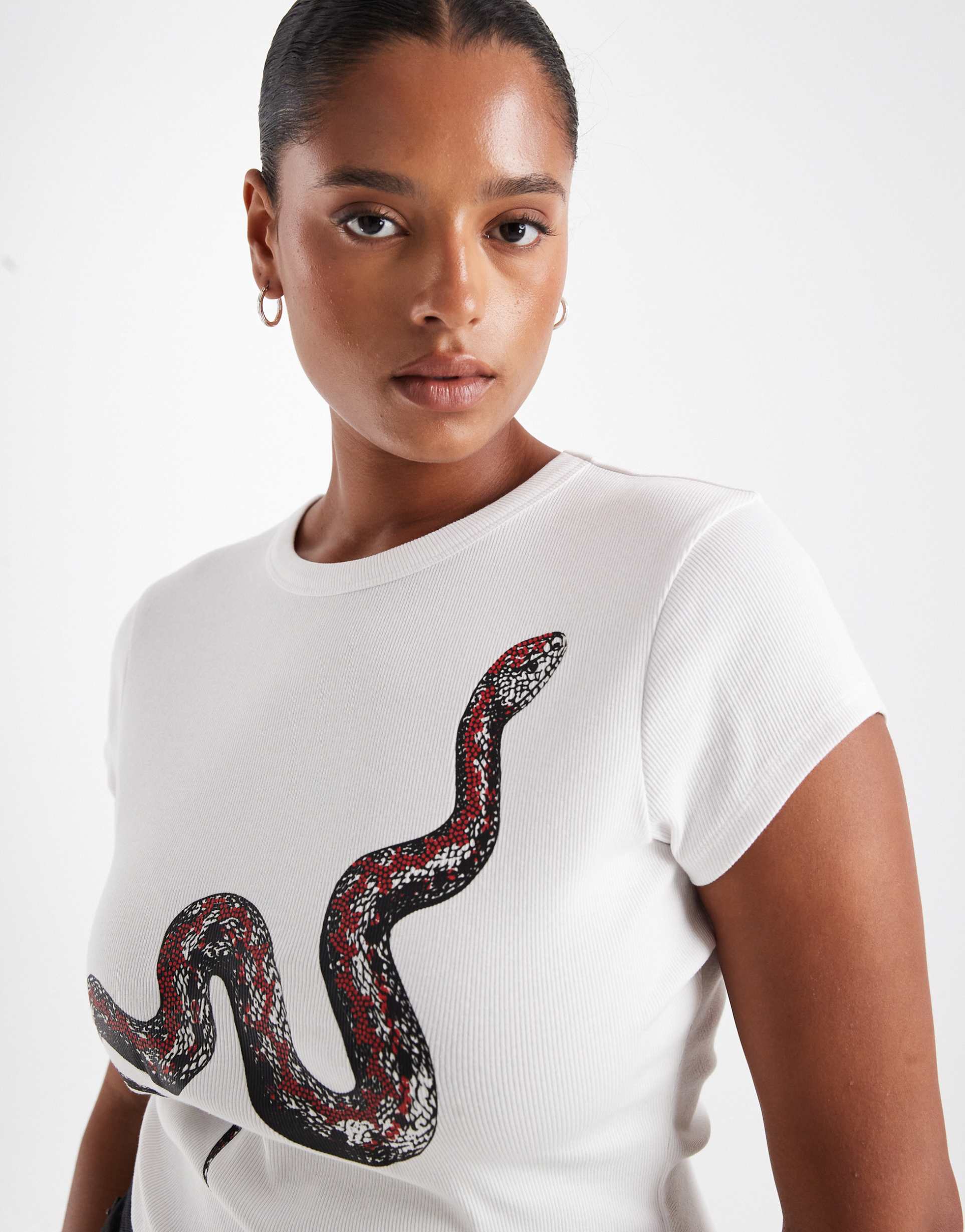asos design curve baby tee with snake graphic in white