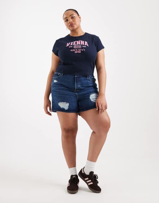 ASOS DESIGN Curve baby tee with vienna graphic in navy, 3 of 4
