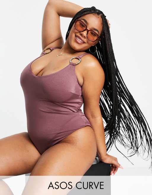 ASOS DESIGN Curve - Badpak met ringen in mauve
